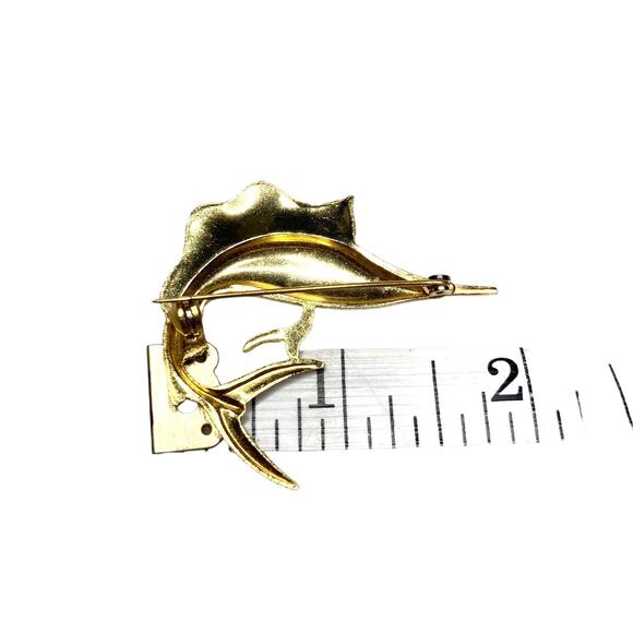 Vintage Marlin Swordfish Brooch with New Lined Brocade Pouch with Zipper & Snap - Picture 11 of 11